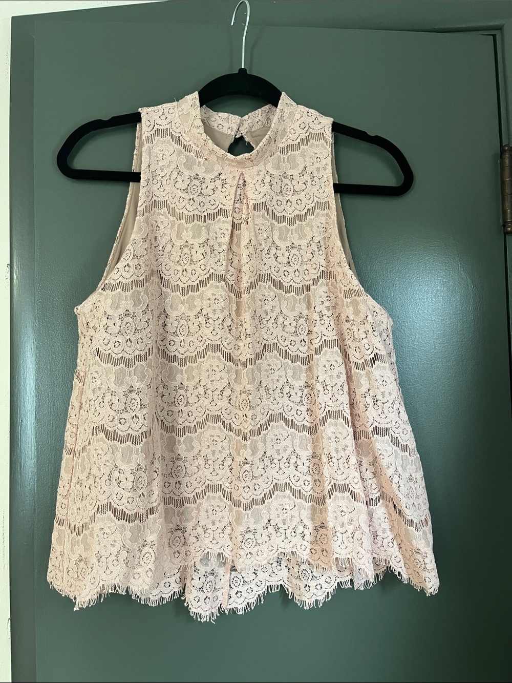 love, Fire Blush Lace Scalloped High-Neck Camisole